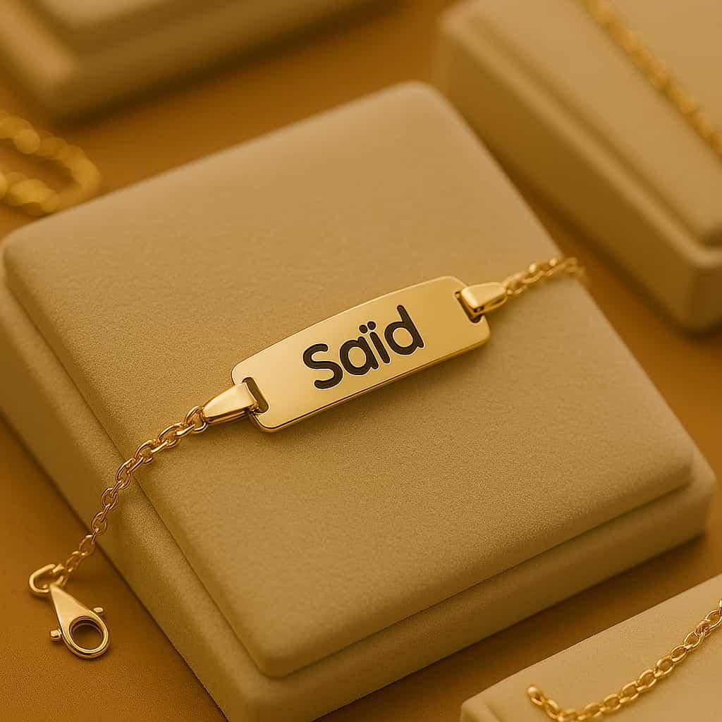 Cree une gourmette pour enfant avec le prenom said dans une bijouterie