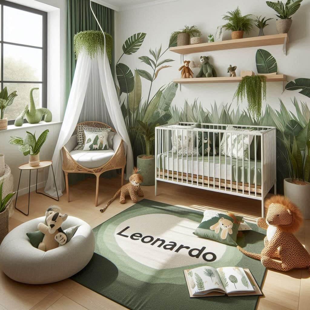 Deco chambre bebe theme jungle prenom leonardo
