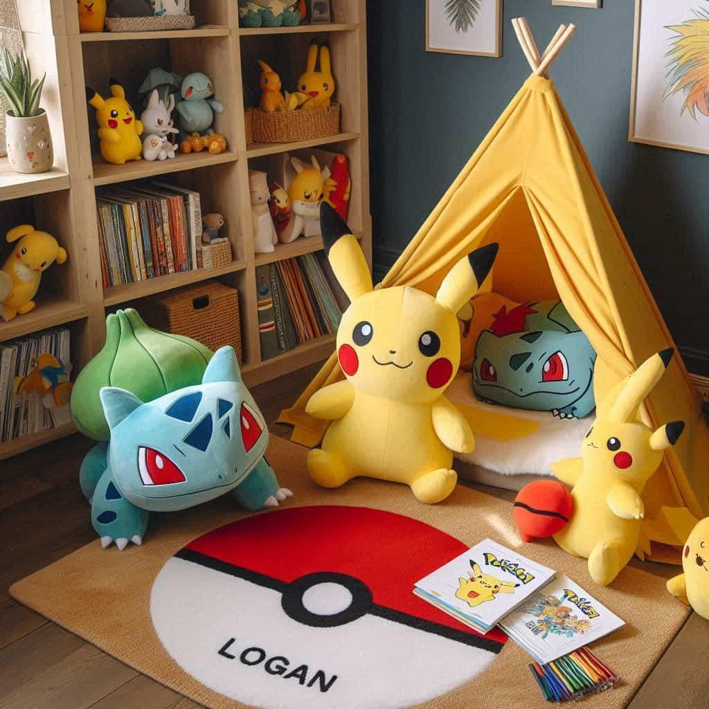 Deco chambre enfant theme pokemon personnalise avec le prenom logan