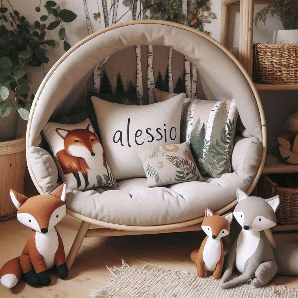 Deco chambre pour enfant theme animaux de la foret personnalise avec le prenom alessio