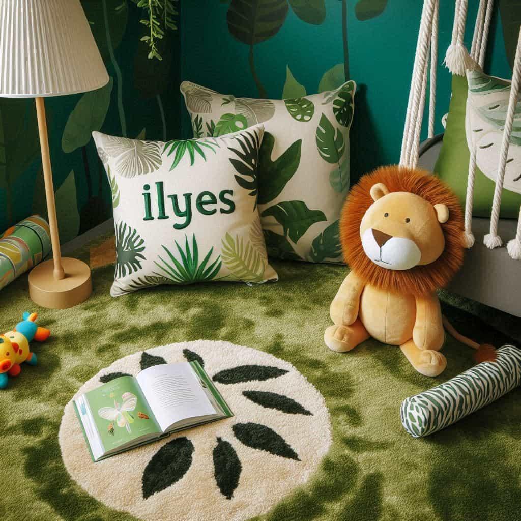 Deco coin lecture pour enfant personnalisee avec le prenom ilyes theme jungle