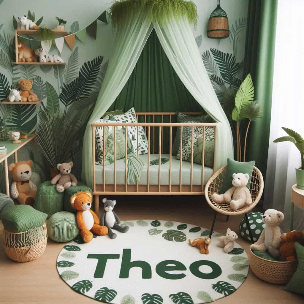 Deco de chambre de bebe theme jungle personnalisee avec le prenom theo