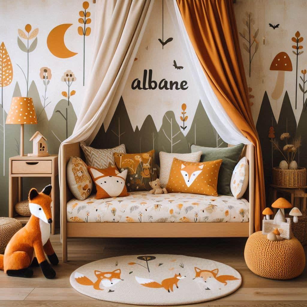 Deco de chambre enfant theme renard automne prenom albane