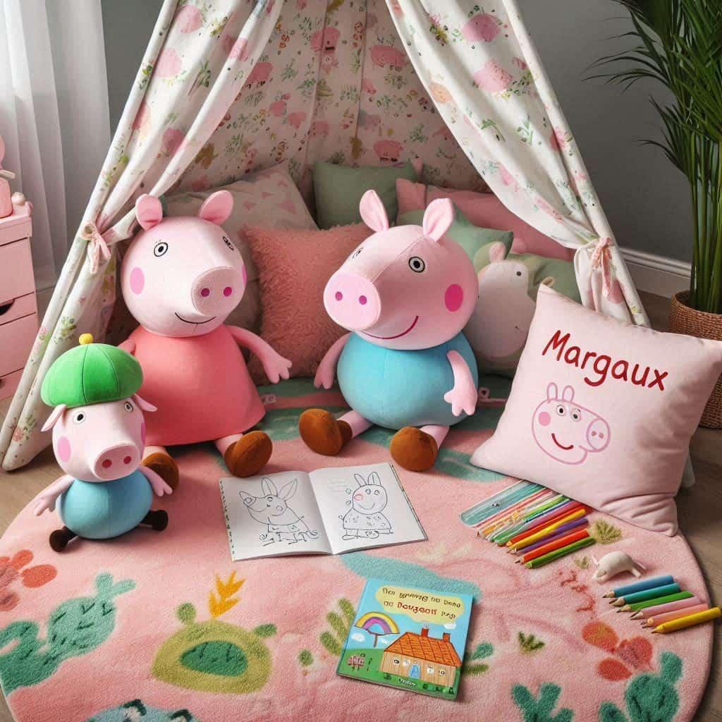 Deco de chambre pour enfant coin lecture theme peppa pig personnalisee avec le prenom margaux