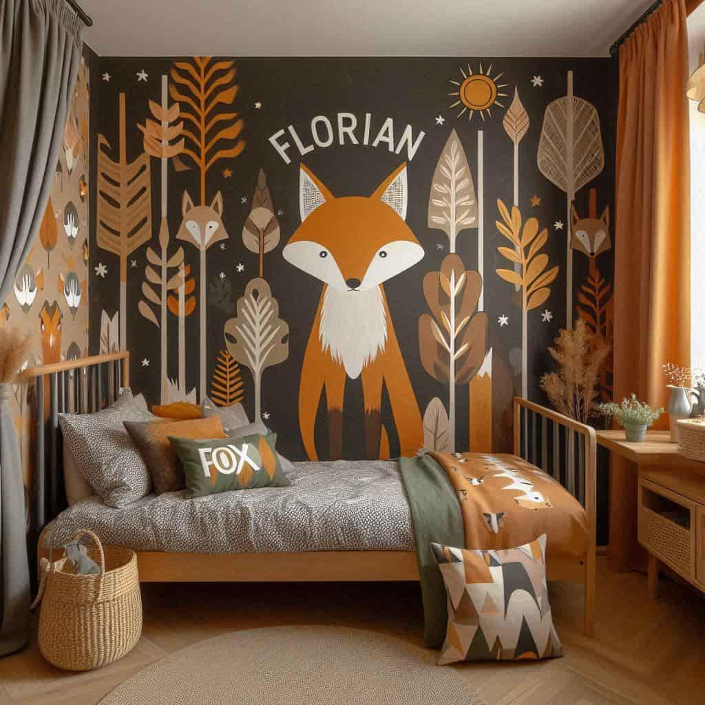 Deco de chambre renard vintage personnalisee avec le prenom florian