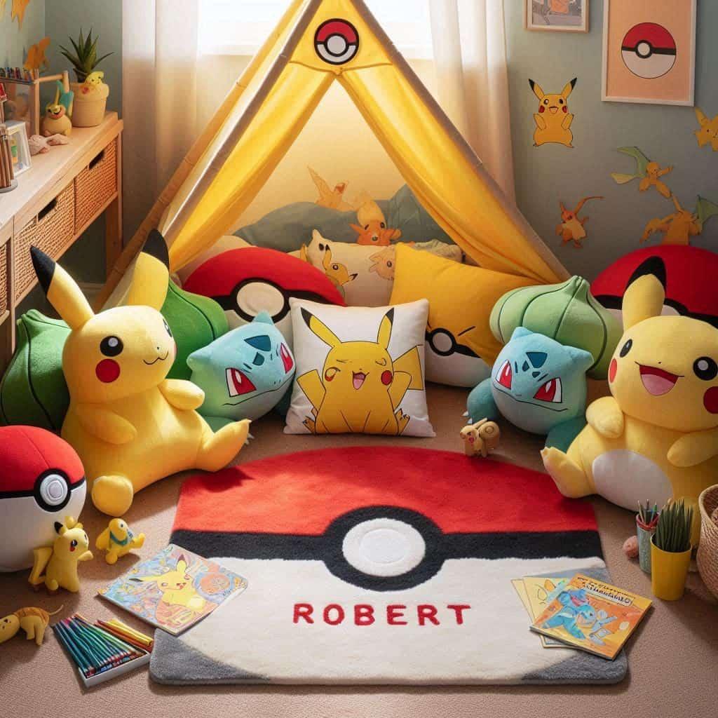 Deco de chambre theme pokemon personnalise avec le prenom robert tipi et peluches