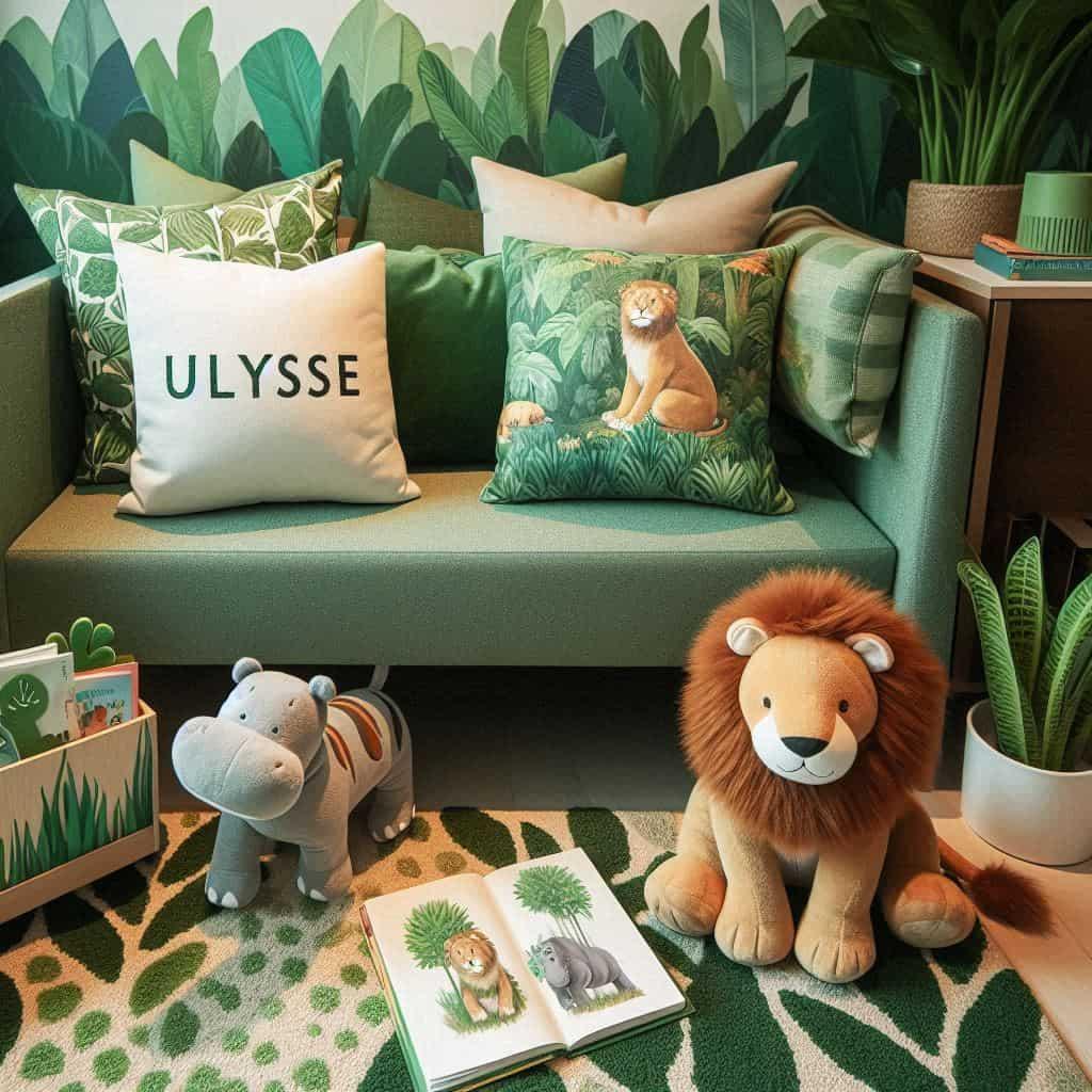 Deco jungle avec le prenom ulysse coin lecture pour enfant