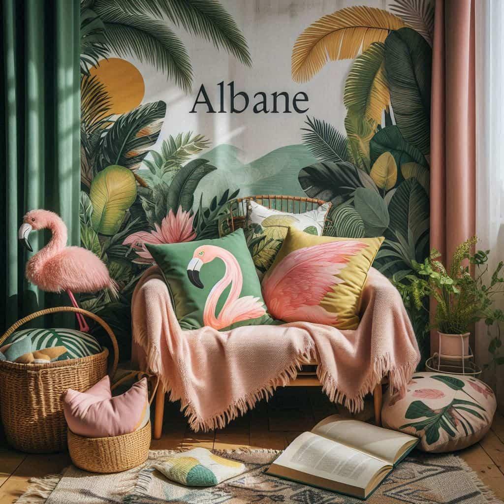 Deco jungle tropicale personnalise avec le prenom albane