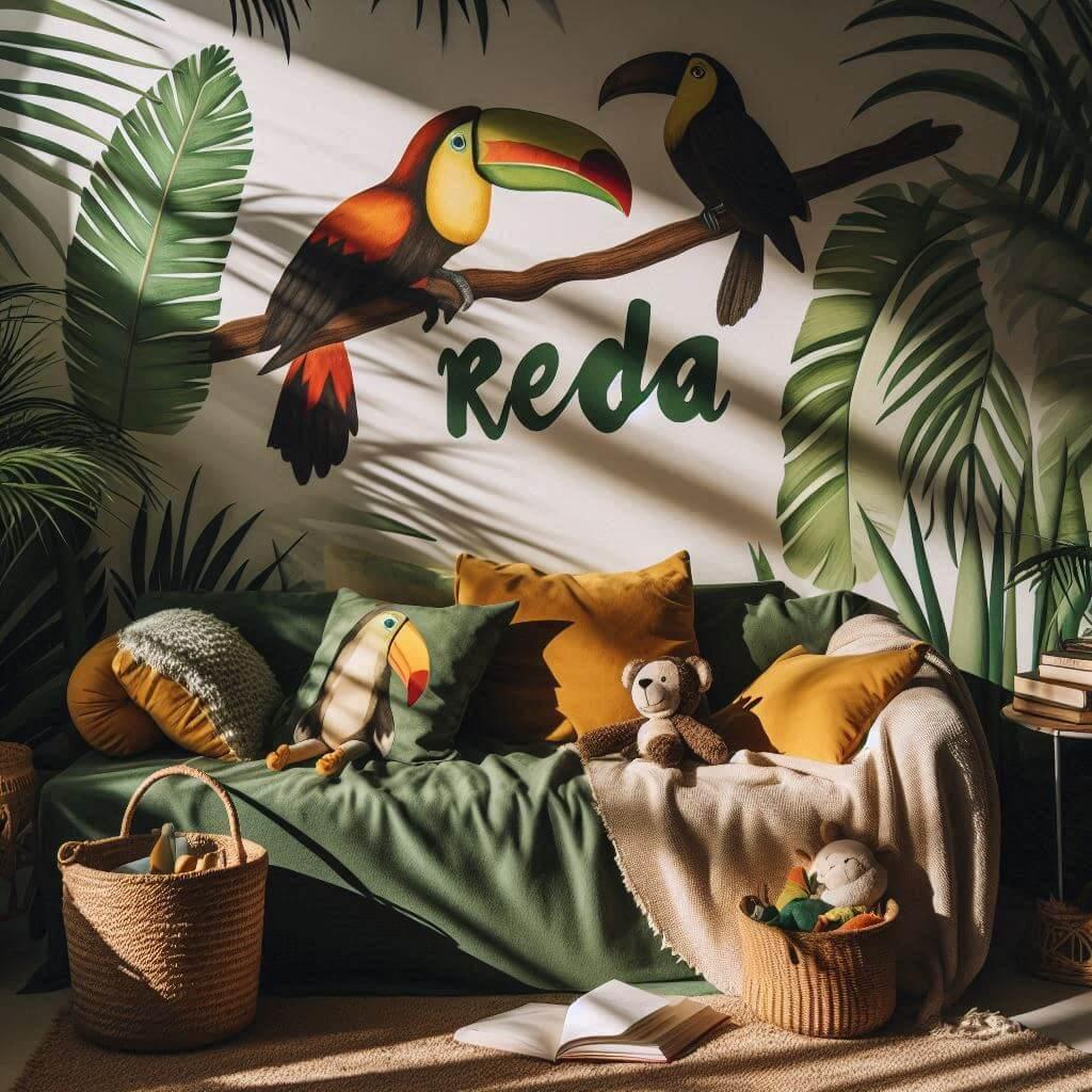 Deco jungle tropicale personnalisee avec le prenom reda