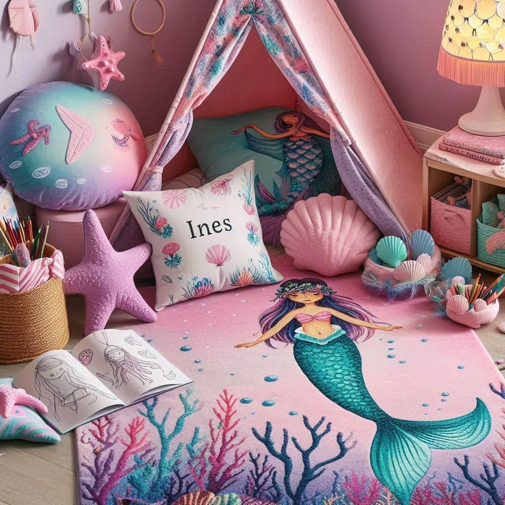 Deco sirene chambre petite fille personnalisee avec le prenom ines