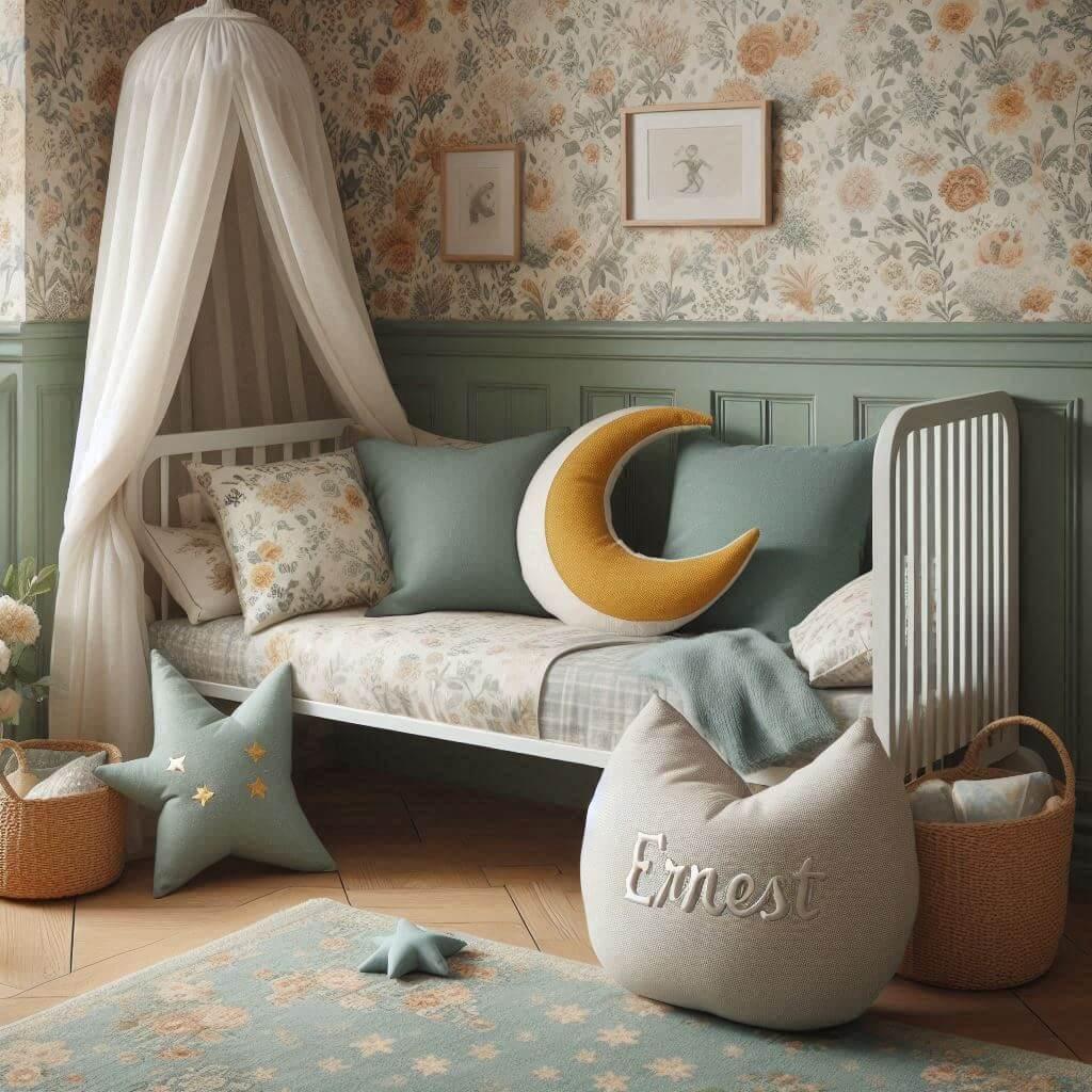 Deco vintage pour chambre enfant avec lit simple prenom ernest