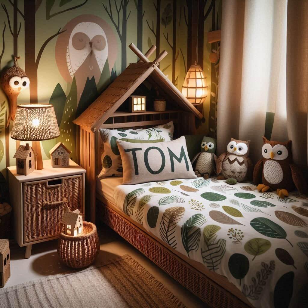 Decoration animaux de la foret animal chouette prenom tom