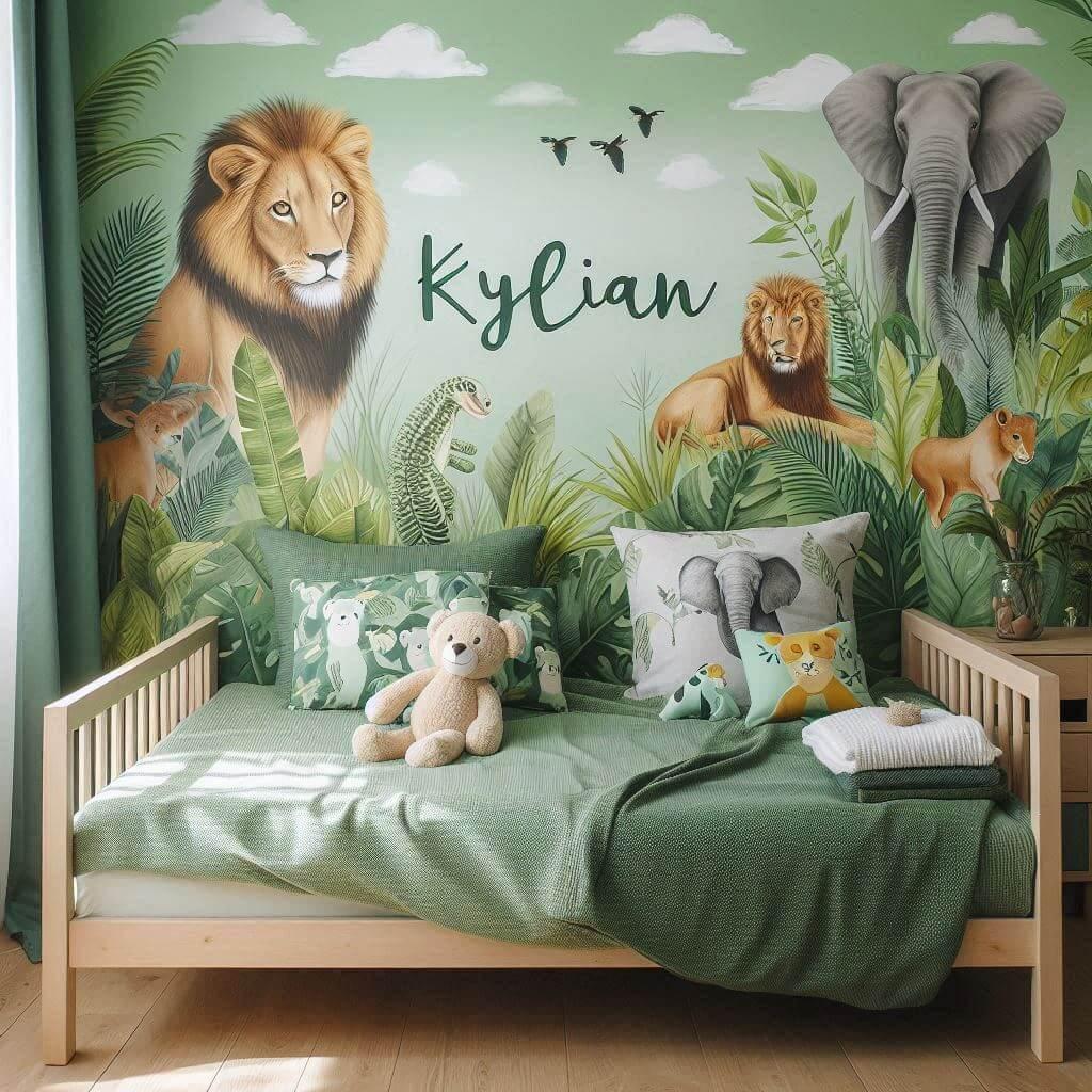 Decoration chambre enfant theme animaux de la jungle prenom kylian