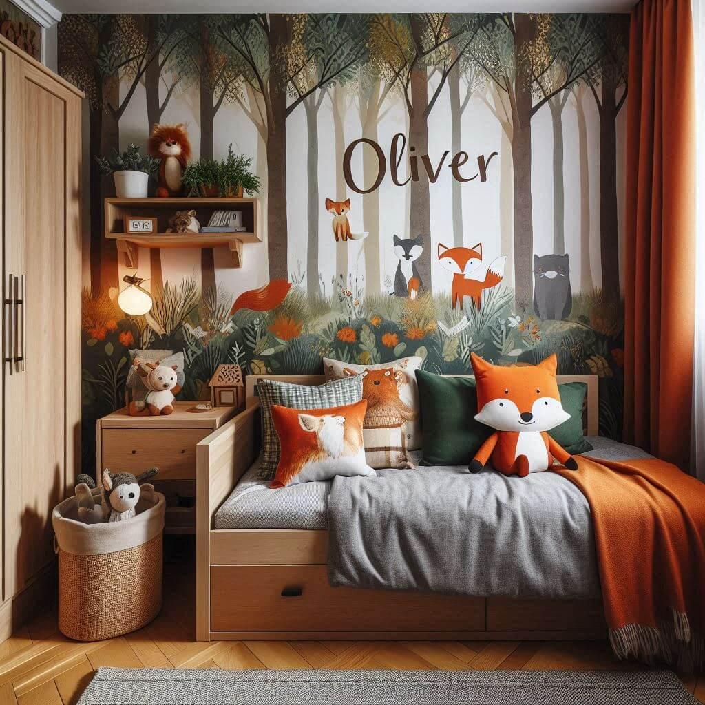 Decoration chambre enfant theme renard personnalisee avec le prenom oliver