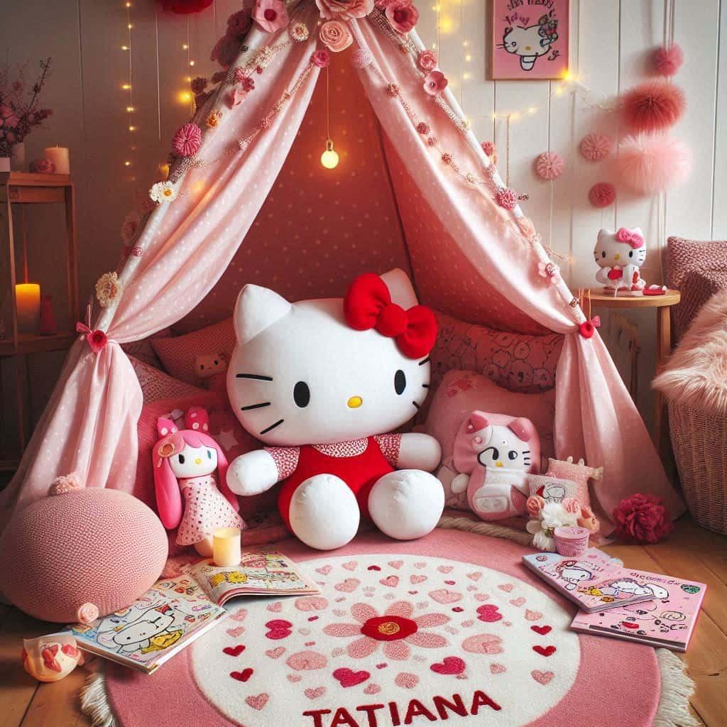 Decoration chambre hello kitty pour petite fille personnalisee avec le prenom tatiana