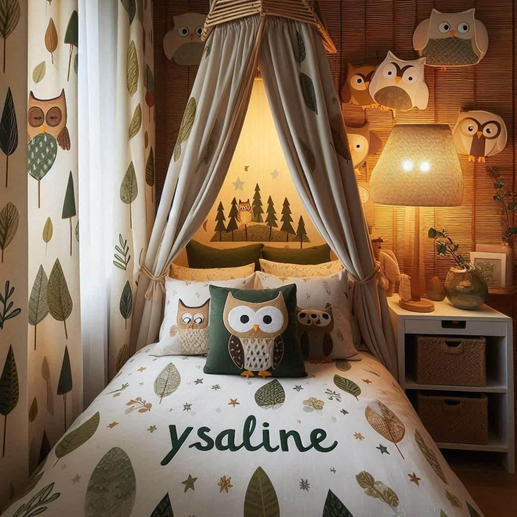 Decoration chambre theme chouette et hibou prenom ysaline
