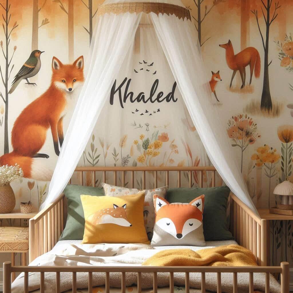 Decoration de chambre de petit garcon sur le theme renard avec le prenom khaled