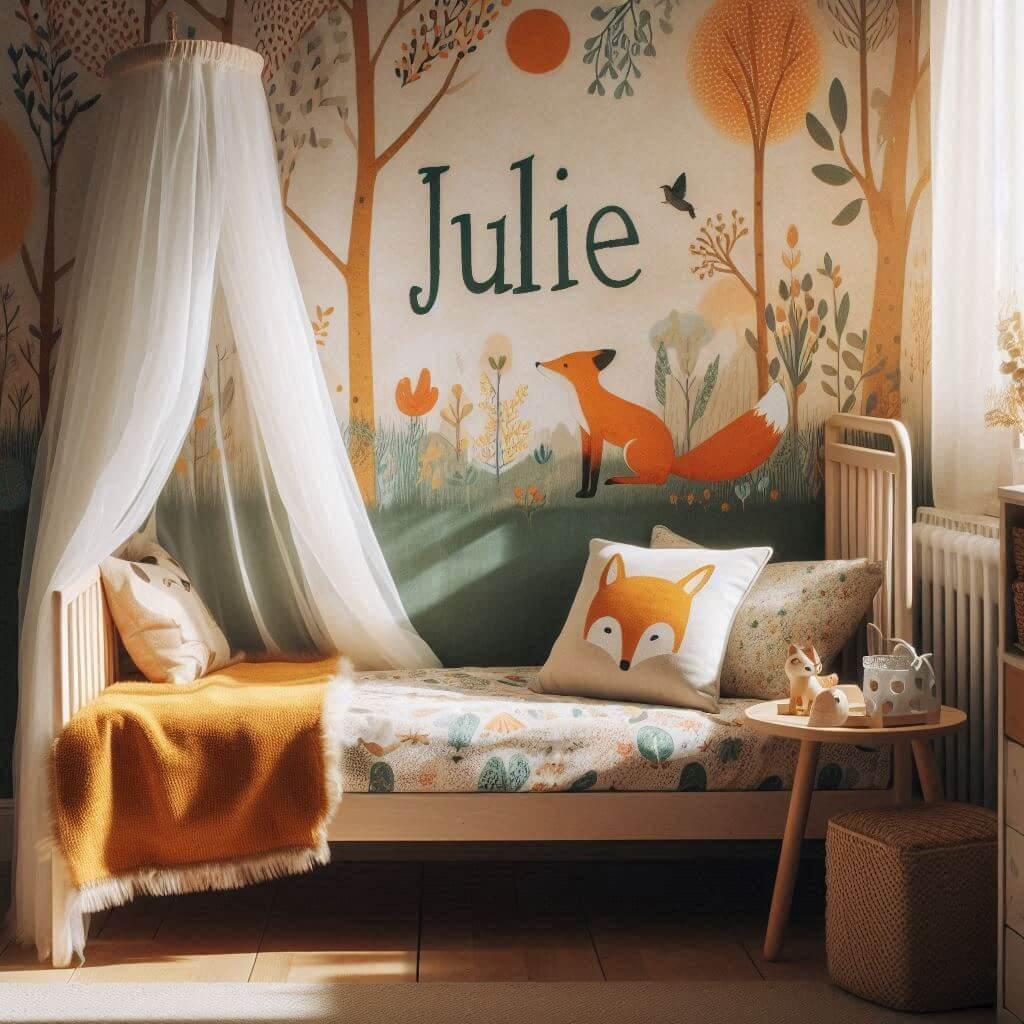 Decoration de chambre de petite fille theme renard personnalisée avec le prénom julie