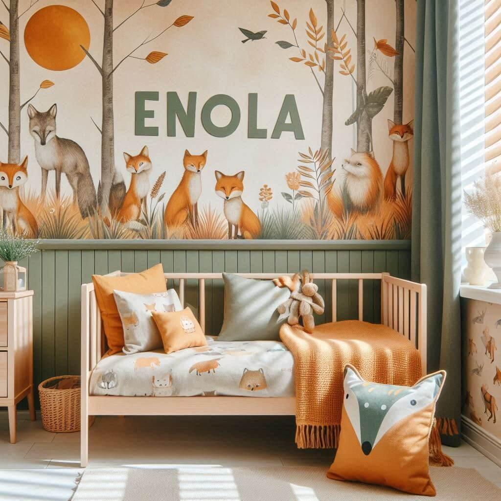 deco chambre fille enfant prenom enola, theme renard