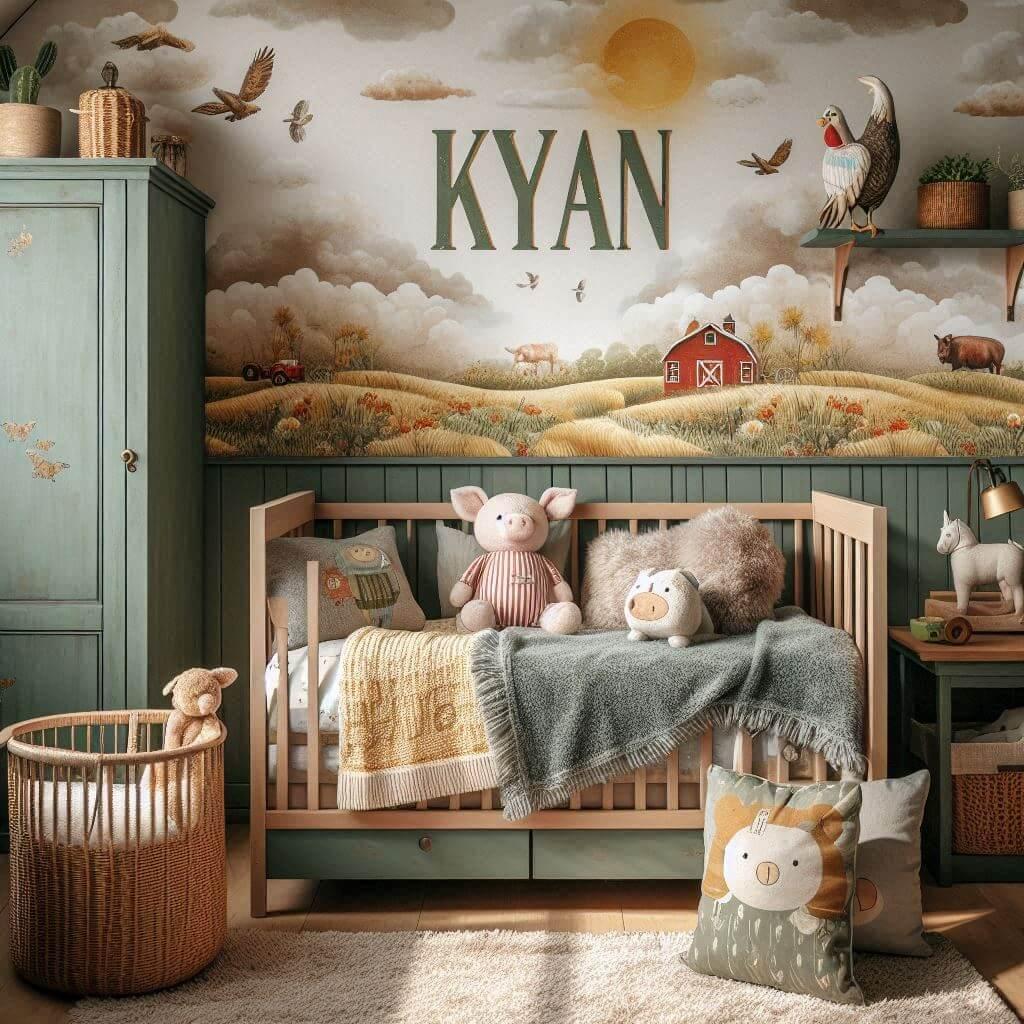 Decoration de chambre animaux de la ferme poetique, prenom kyan