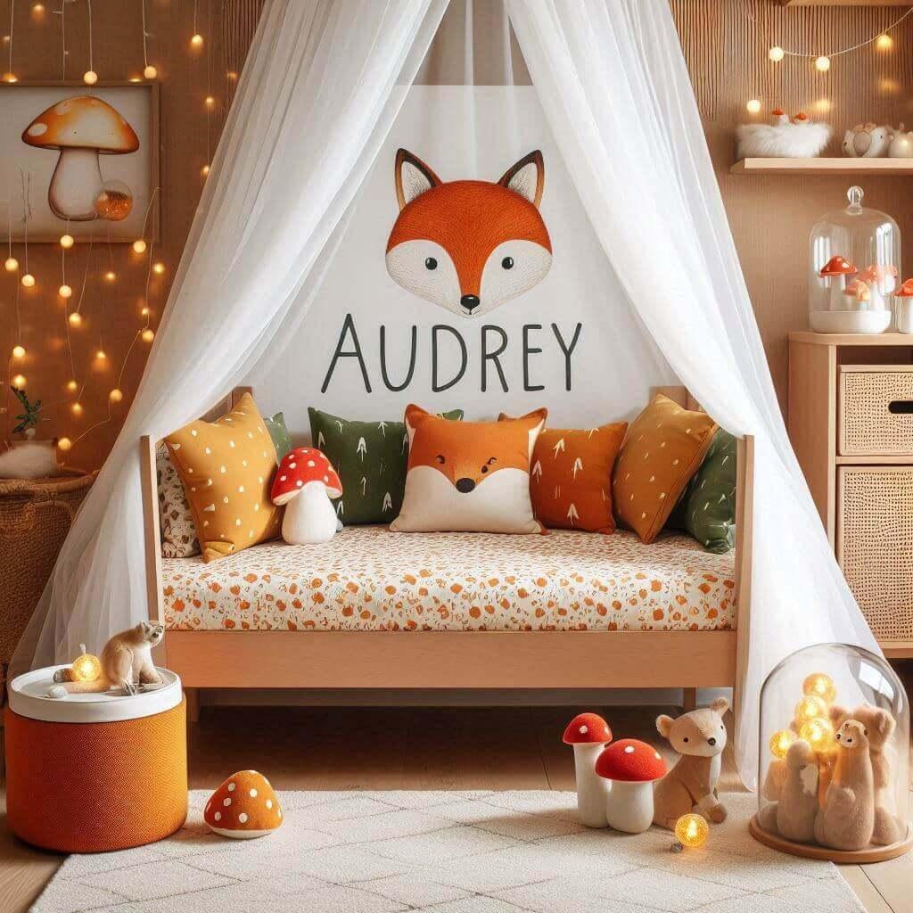 Decoration de chambre denfant sur le theme renard avec le prenom audrey