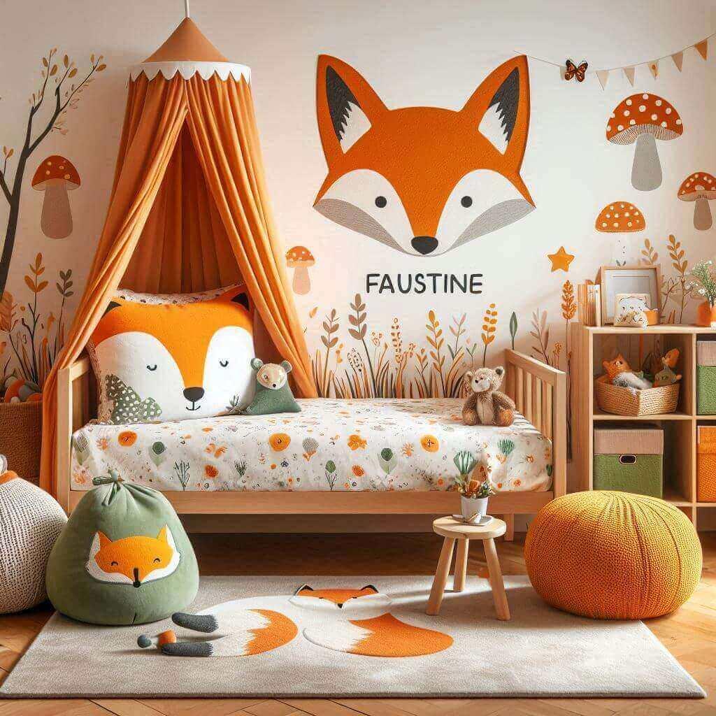 Decoration de chambre denfant sur le theme renard avec le prenom faustine