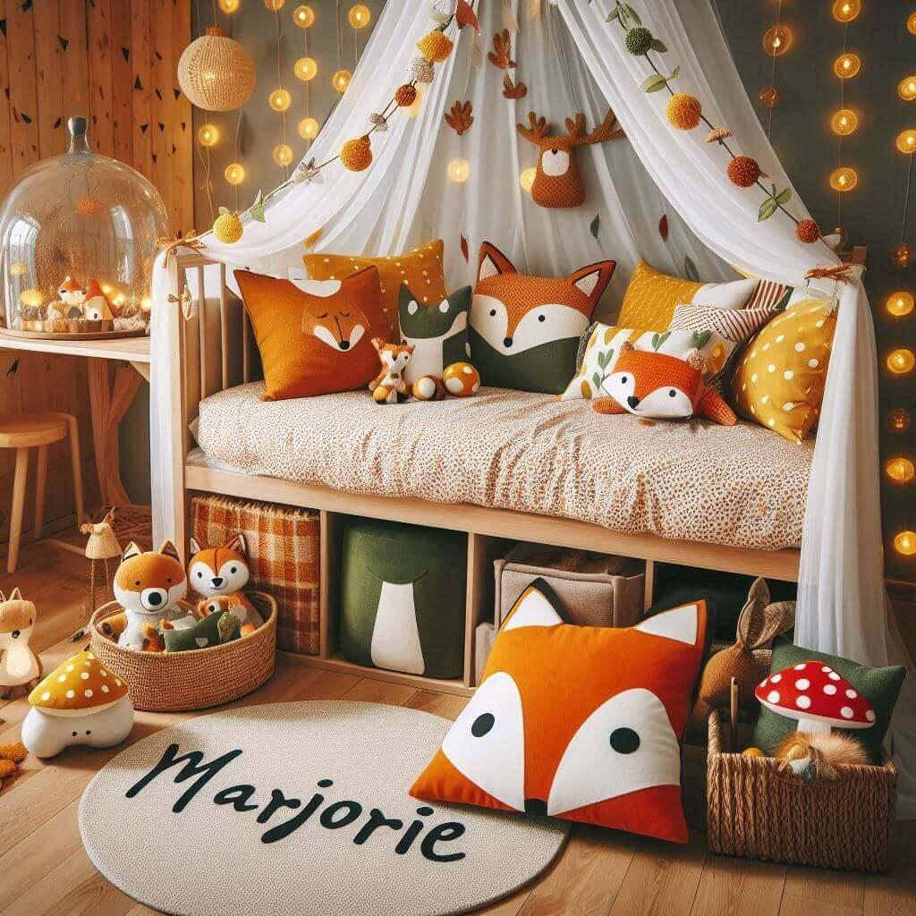 Decoration de chambre denfant sur le theme renard avec le prenom marjorie