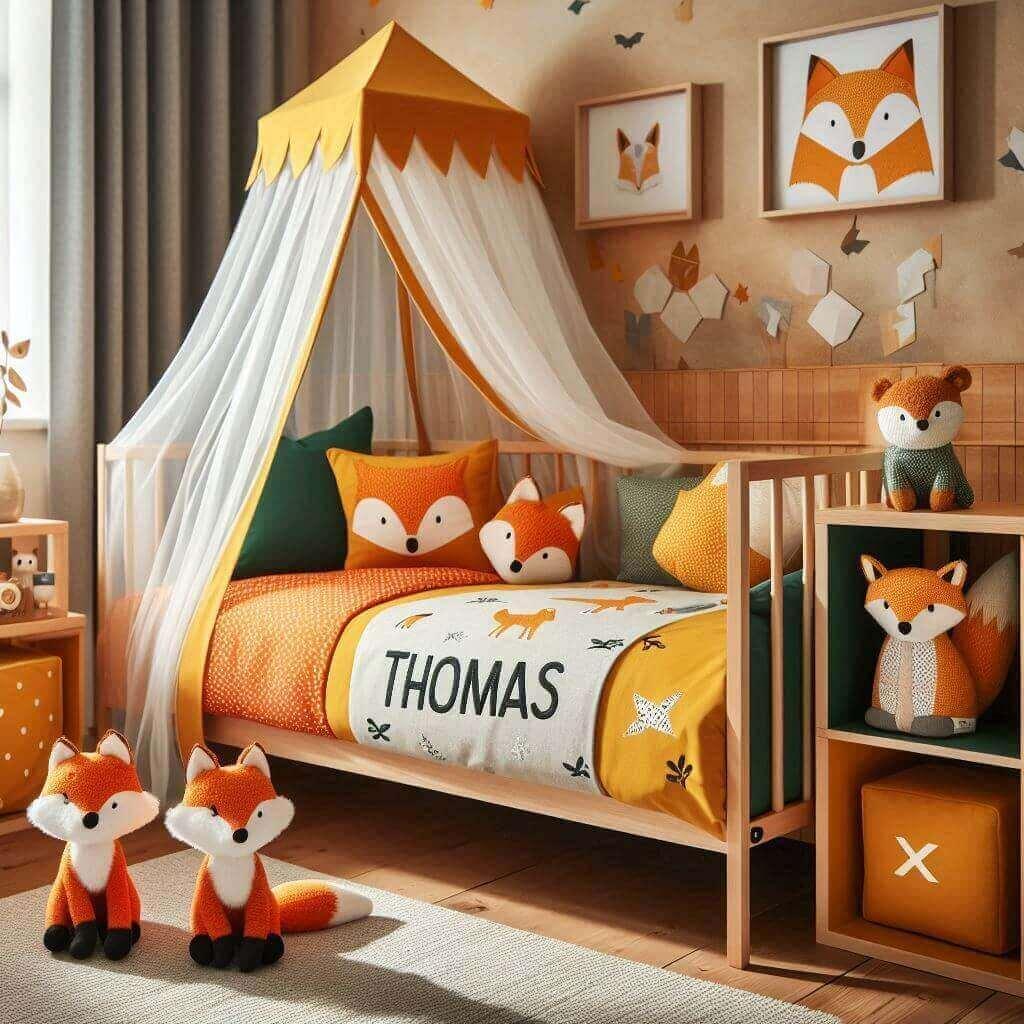 chambre avec le prenom thomas, theme deco renard