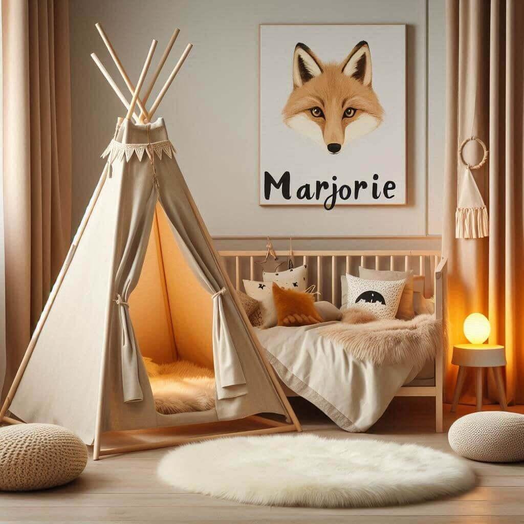chambre enfant theme renard, prenom marjorie