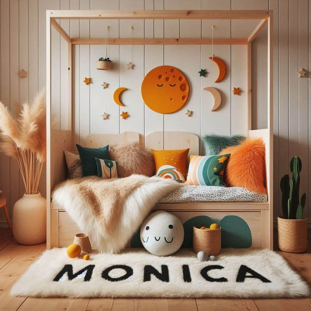 Decoration de chambre enfant montessori lit prenom monica
