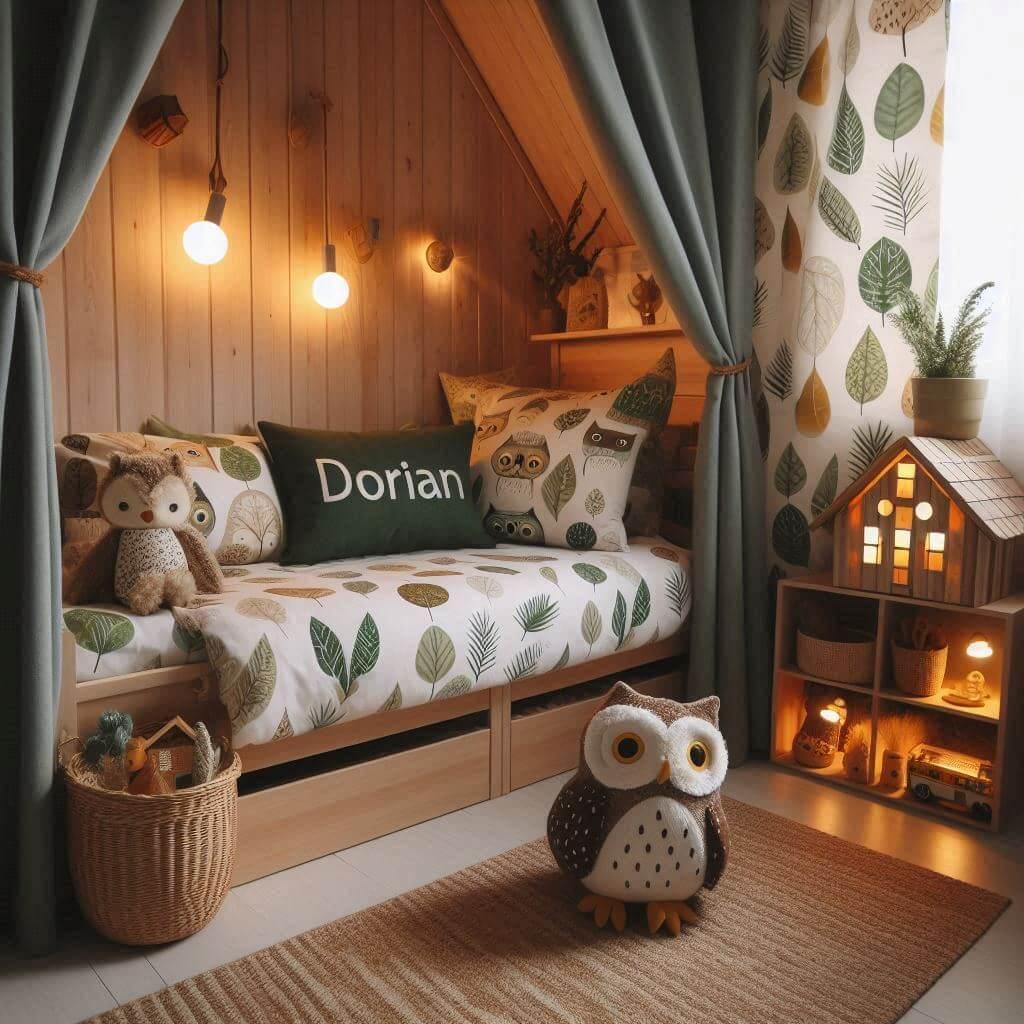 Decoration de chambre enfant theme chouette hibou prenom dorian