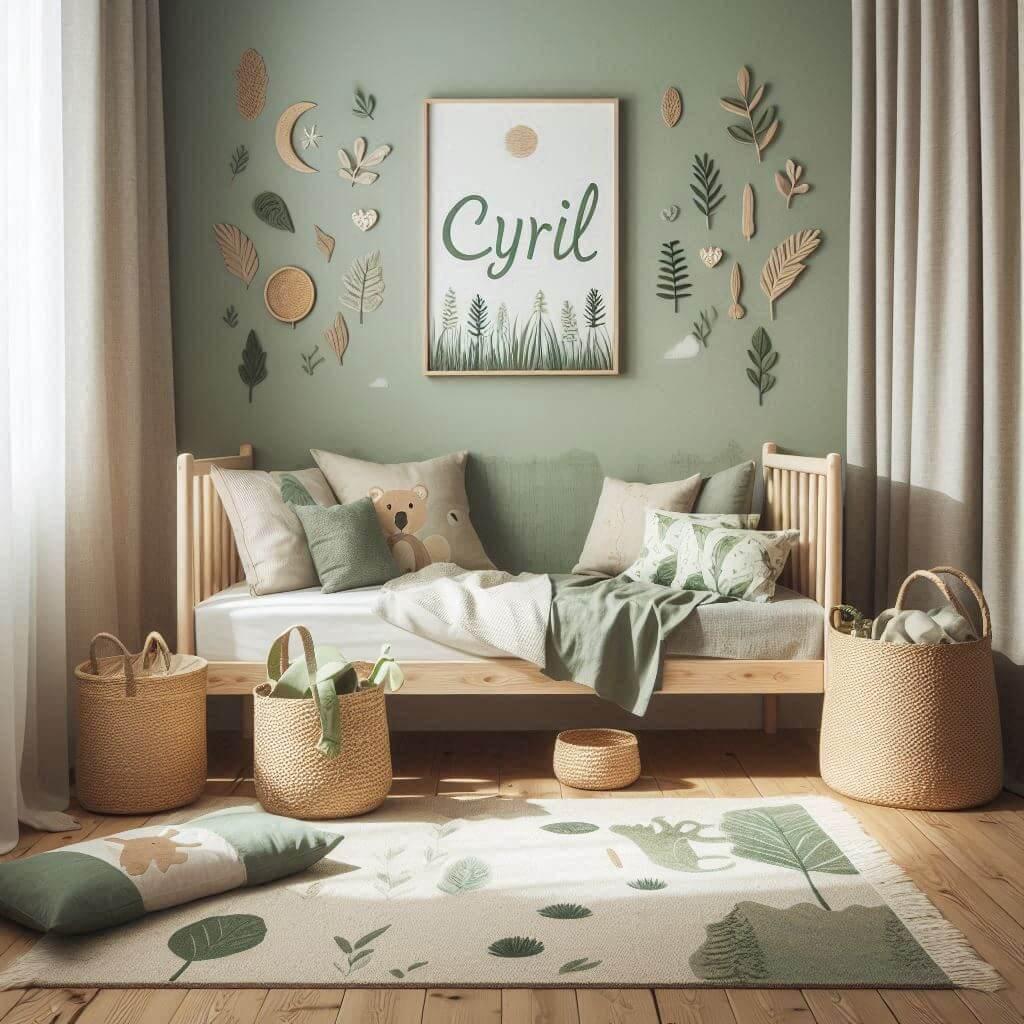 Decoration de chambre enfant theme nature prenom cyril