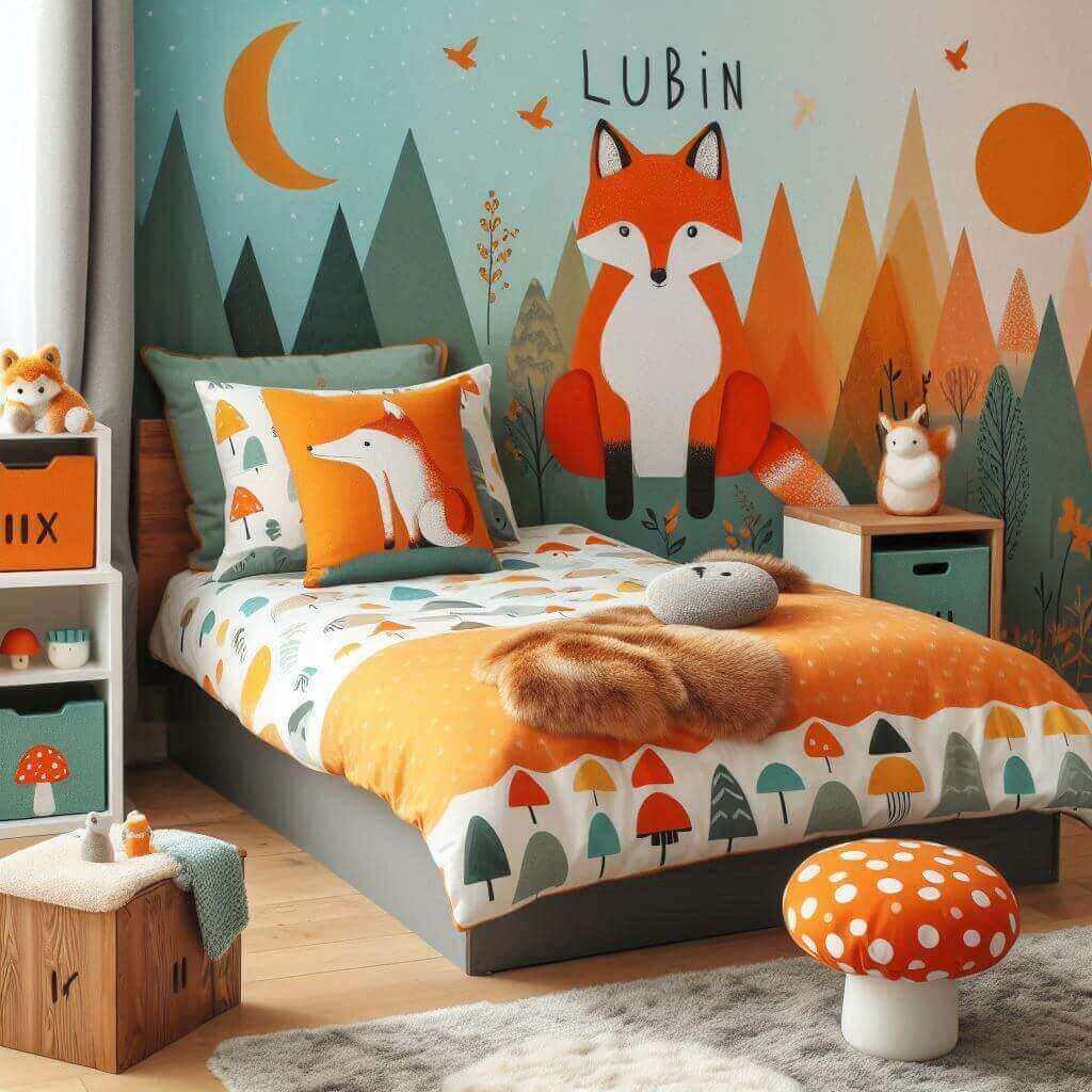 Decoration de chambre enfant theme renard personnalisee avec le prenom lubin