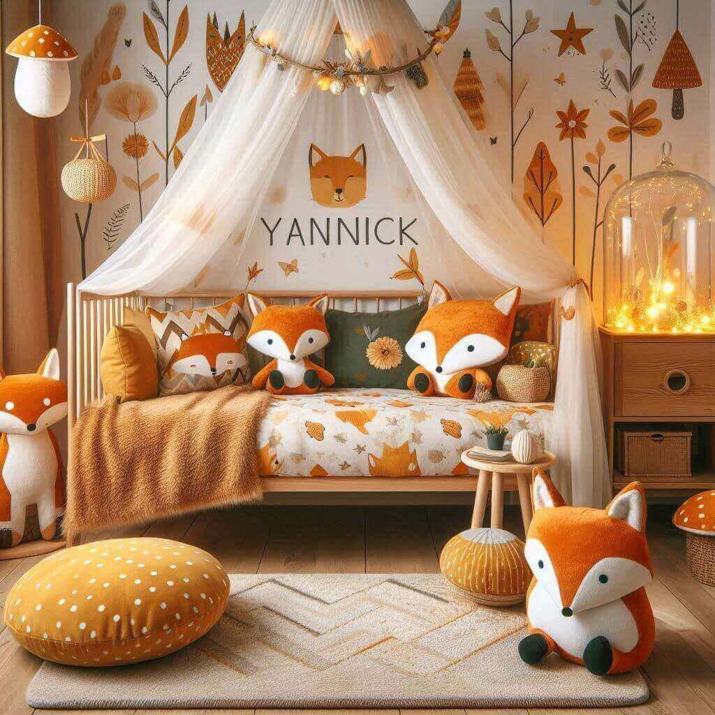 Decoration de chambre enfant theme renard prenom yannick