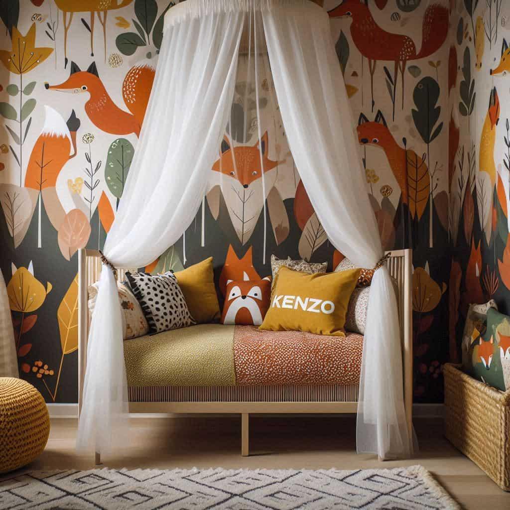 Decoration de chambre enfant theme renard vintage personnalise avec le prenom kenzo