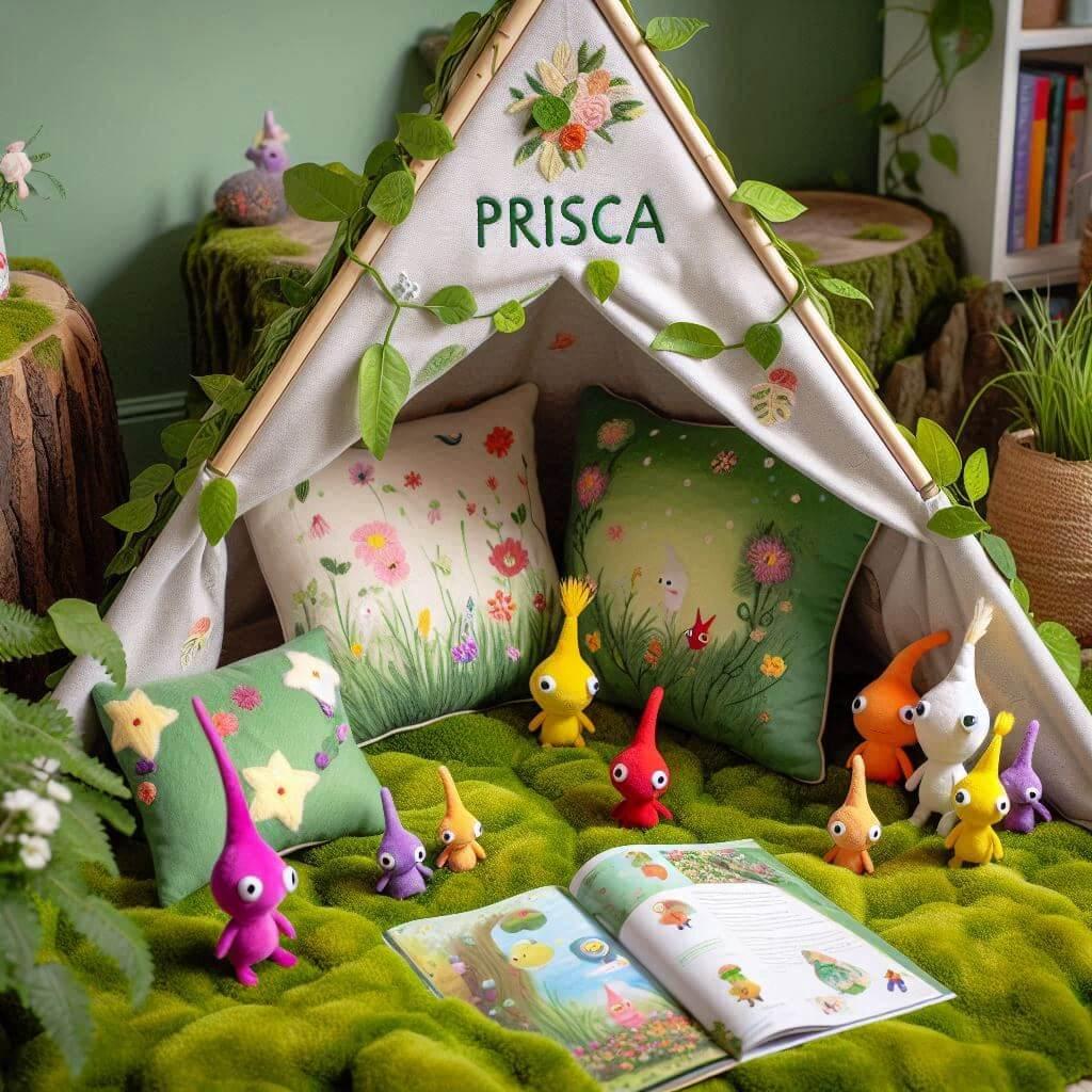Decoration de chambre pikmin avec le prenom prisca
