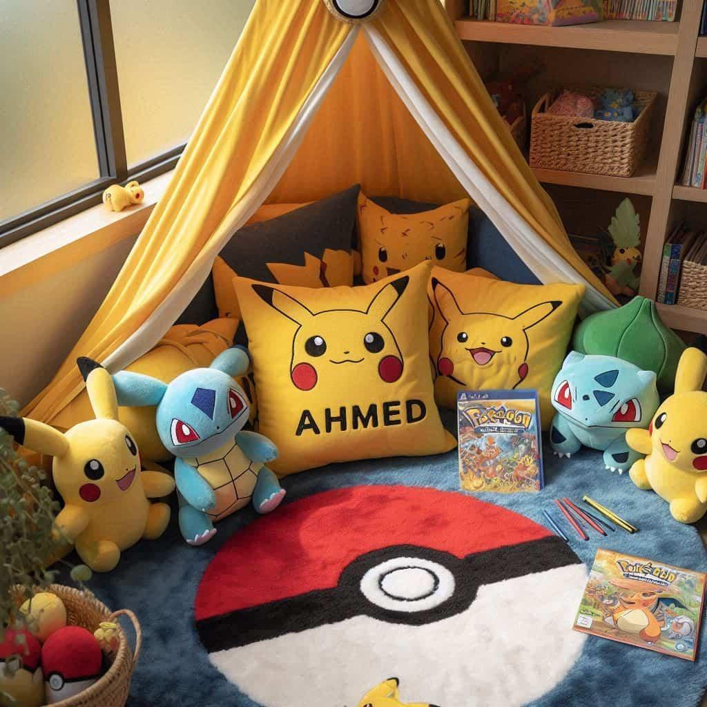 Decoration de chambre pokemon pikatchu coin lecture avec coussins prenom ahmed