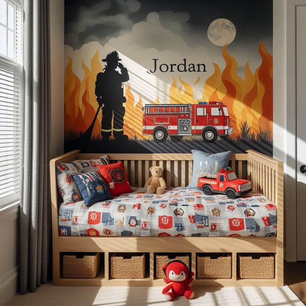 Decoration de chambre pompier personnalise avec le prenom jordan