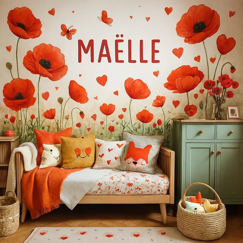 Decoration de chambre pour maelle theme coquelicots coeur amour