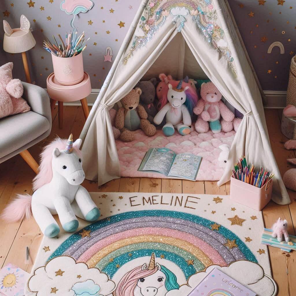 Decoration de chambre pour petite fille avec le prenom emeline theme licorne