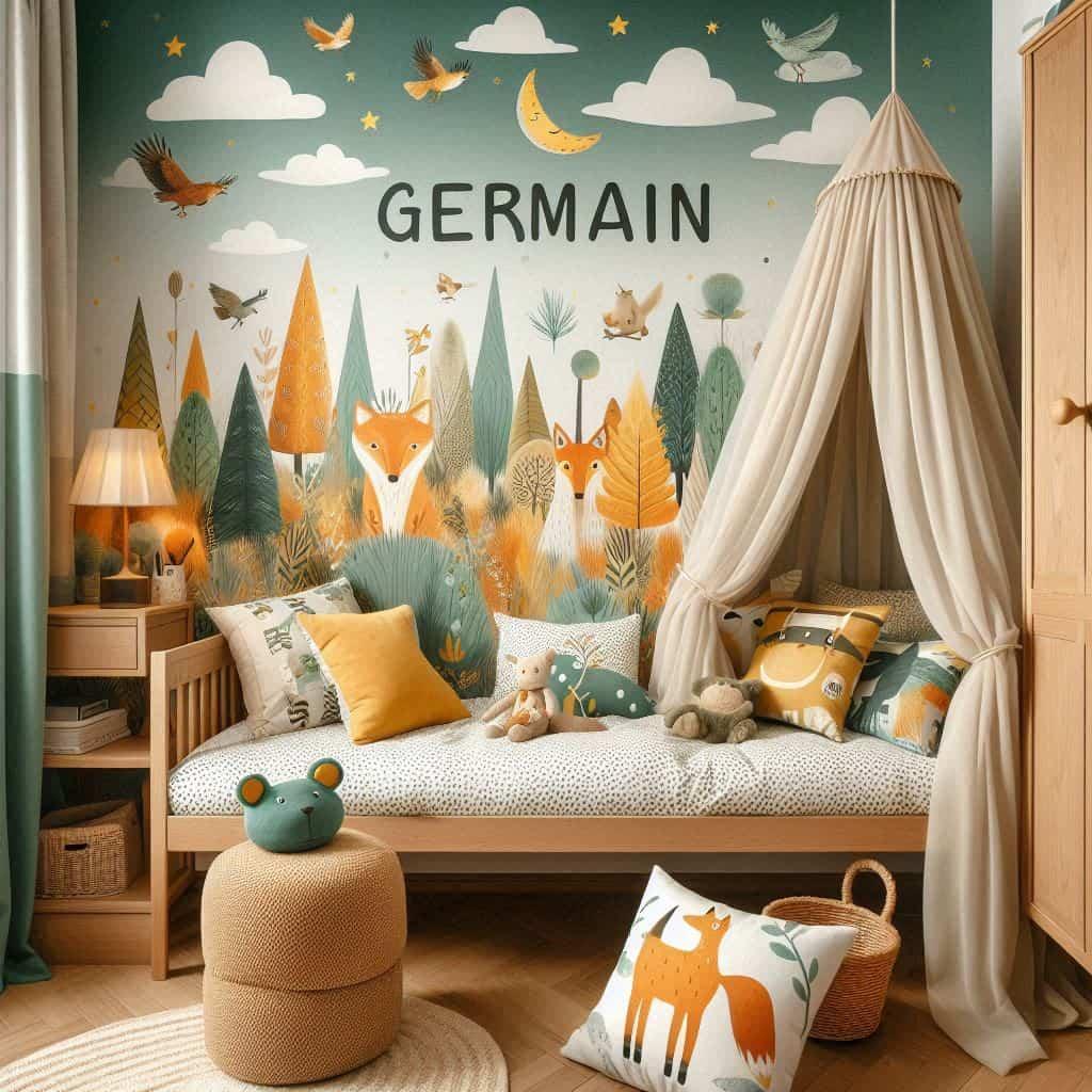 Decoration de chambre theme animaux de la foret personnalise avec le prenom germain