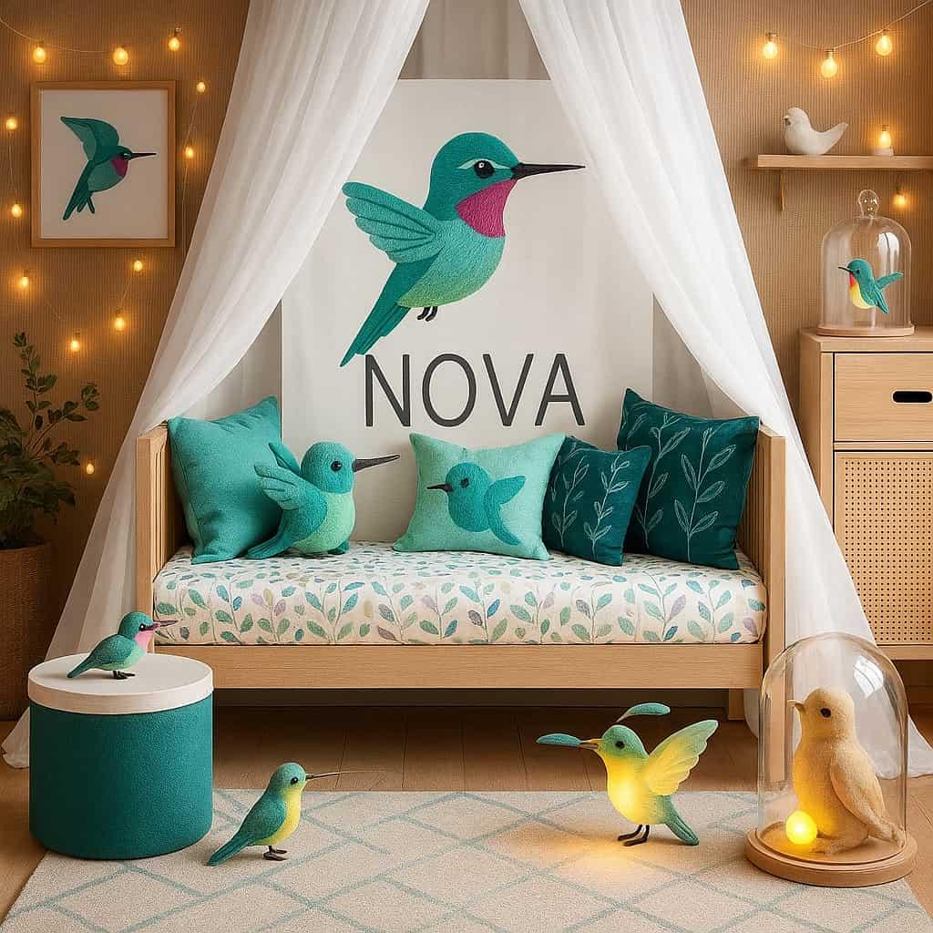 Decoration de chambre theme colibri personnalisee avec le prenom nova