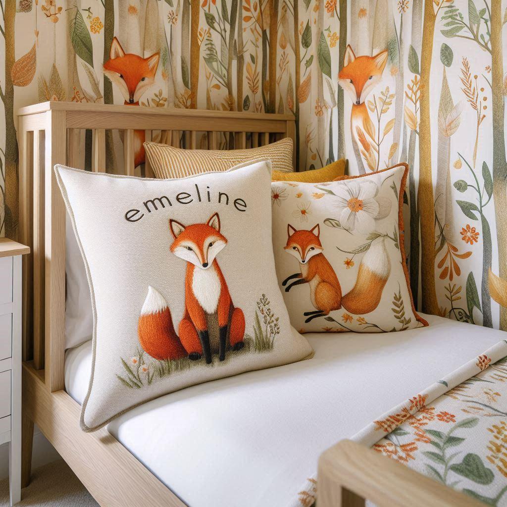 Decoration de chambre theme renard personnalise avec le prenom emeline