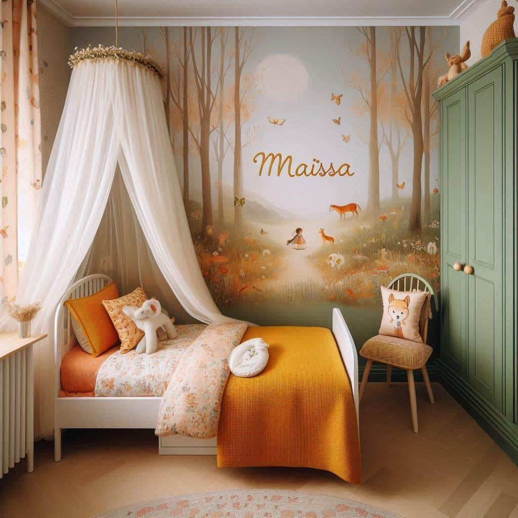 Decoration de chambre theme renard vintage personnalisee avec le prenom maissa