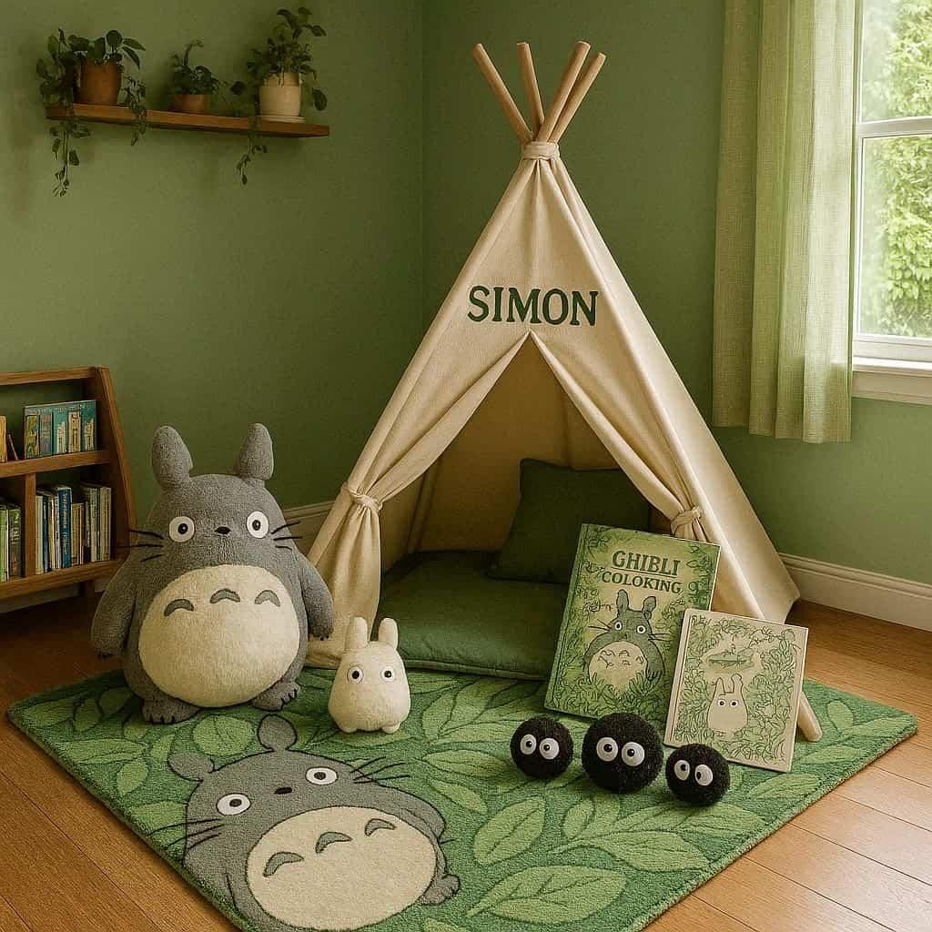 Decoration de chambre theme totoro pour enfant prenom simon tipi tapis et peluche du dessin anime