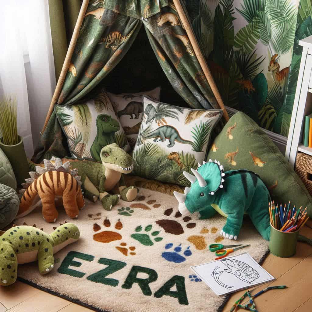 Decoration enfant theme dinosaures personnalise avec le prenom ezra