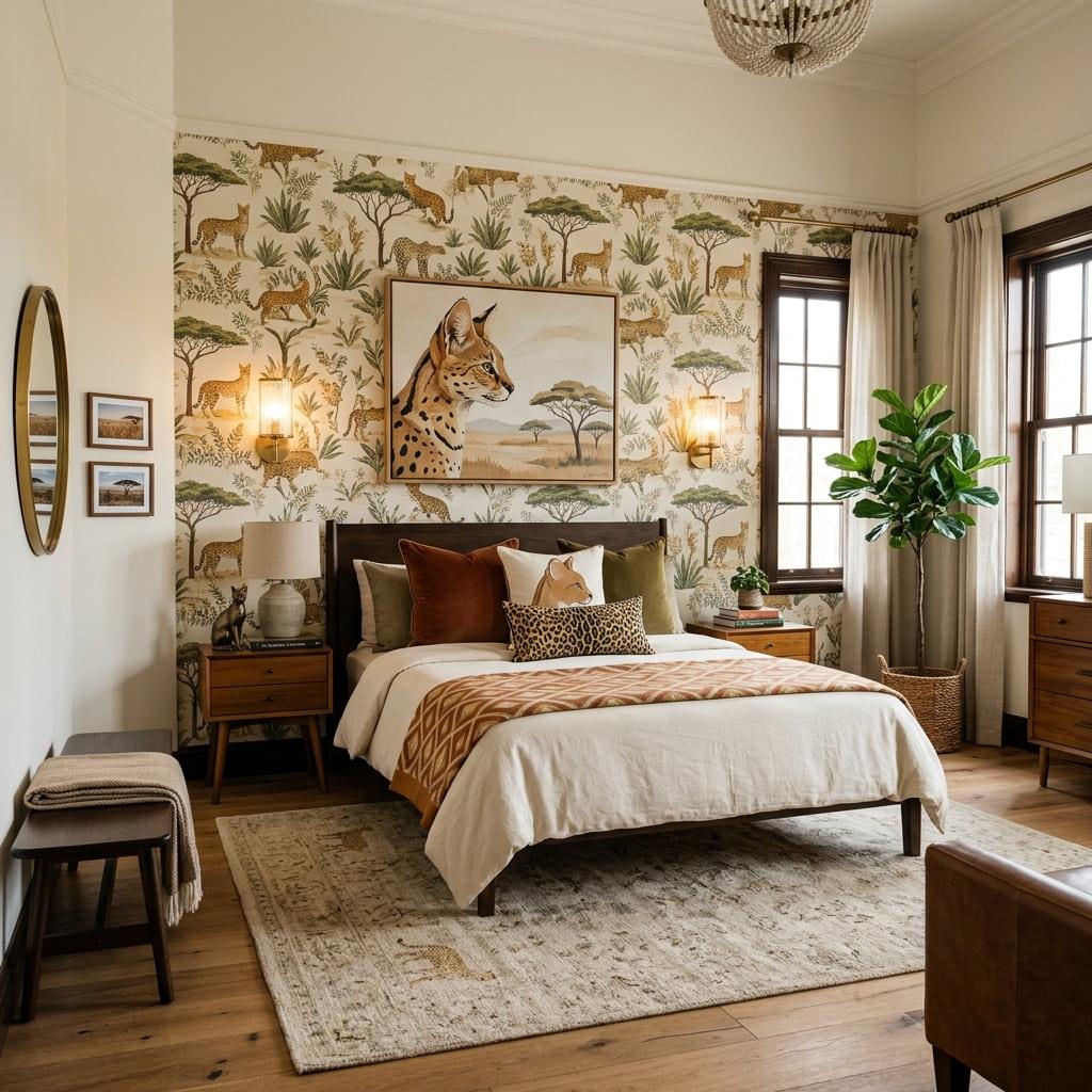 Decoration interieure avec tableau de serval et ambiance fauve evoquant l energie noble et instinctive du savannah