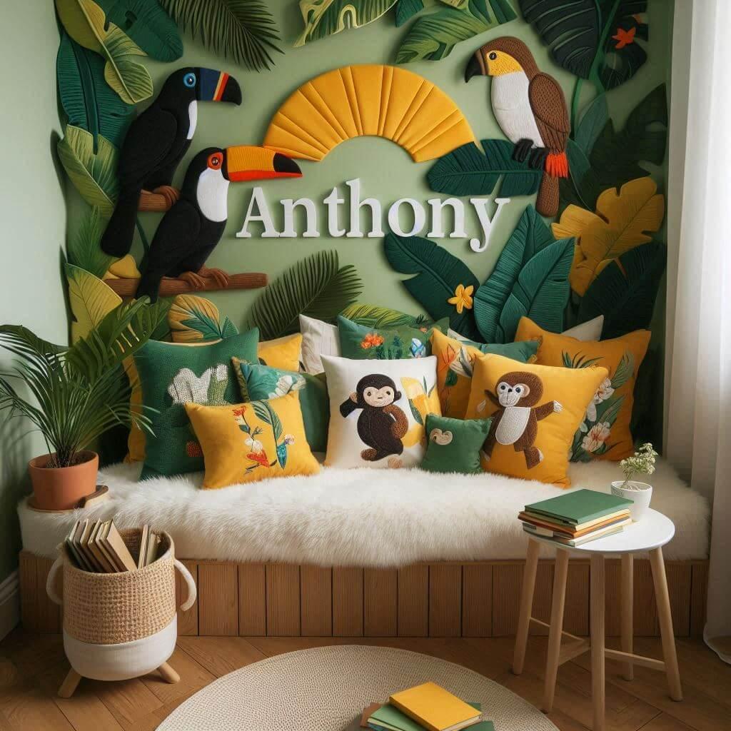 Decoration interieure theme jungle tropicale prenom anthony