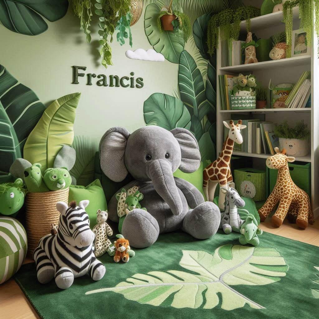 Decoration jungle pour le coin jeu enfant avec le prenom francis