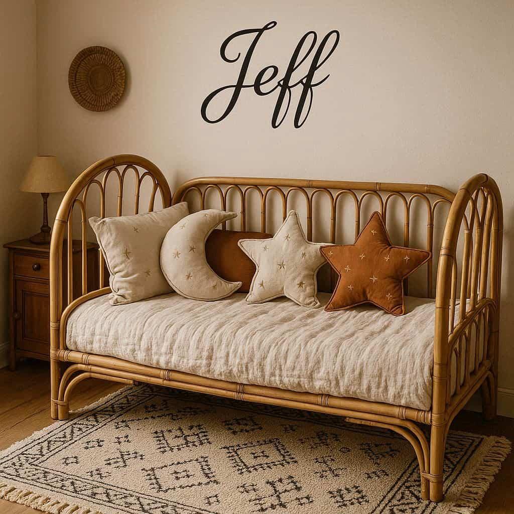 Decoration naturelle personnalisee avec le prenom jff lit canape tapis